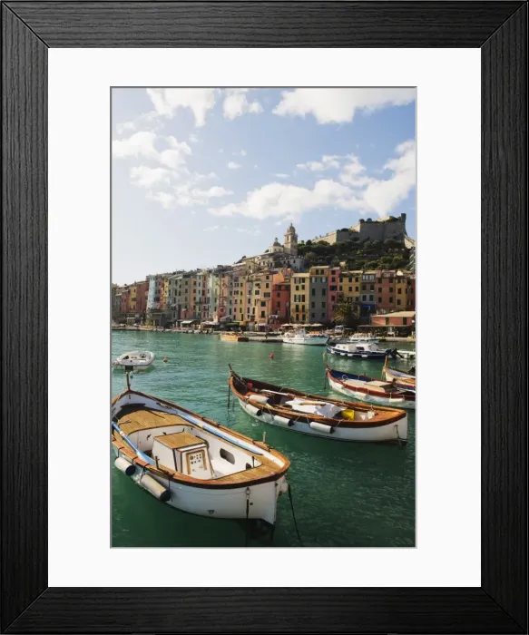 Framed Print : Waterfront pastel coloured houses, harbour at Porto Venere, Cinque Terre Framed Print : Waterfront pastel coloured houses, harbour at Porto Venere, Cinque Terre