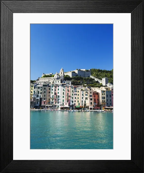 Framed Print : Waterfront pastel coloured houses, Porto Venere, Cinque Terre, UNESCO World Heritage Site