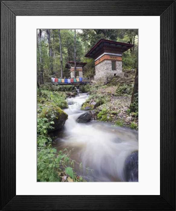 Framed Print : River running through stone cairns on a trail to the Tigers Nest (Taktsang Goemba) Framed Print : River running through stone cairns on a trail to the Tigers Nest (Taktsang Goemba)
