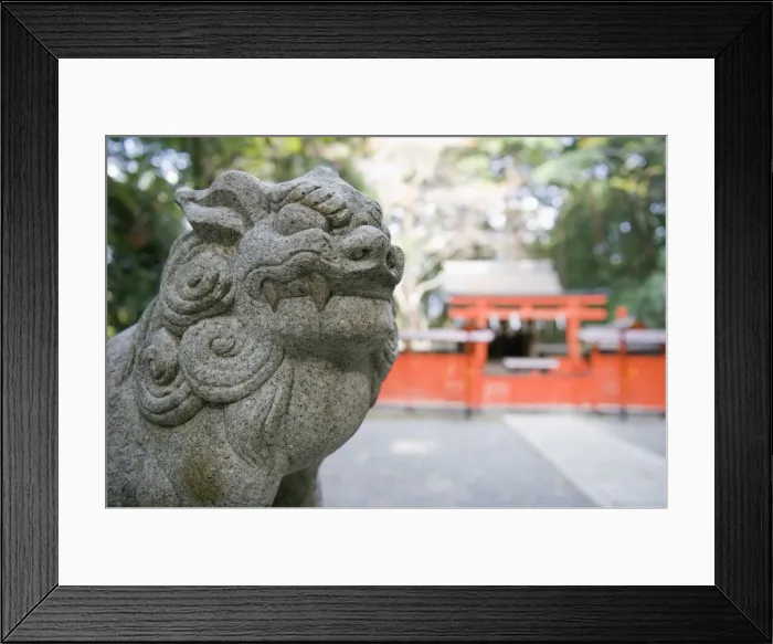 Framed Print : Stone lion statue, Yoshida Shrine, Kyoto, Japan, Asia Framed Print : Stone lion statue, Yoshida Shrine, Kyoto, Japan, Asia