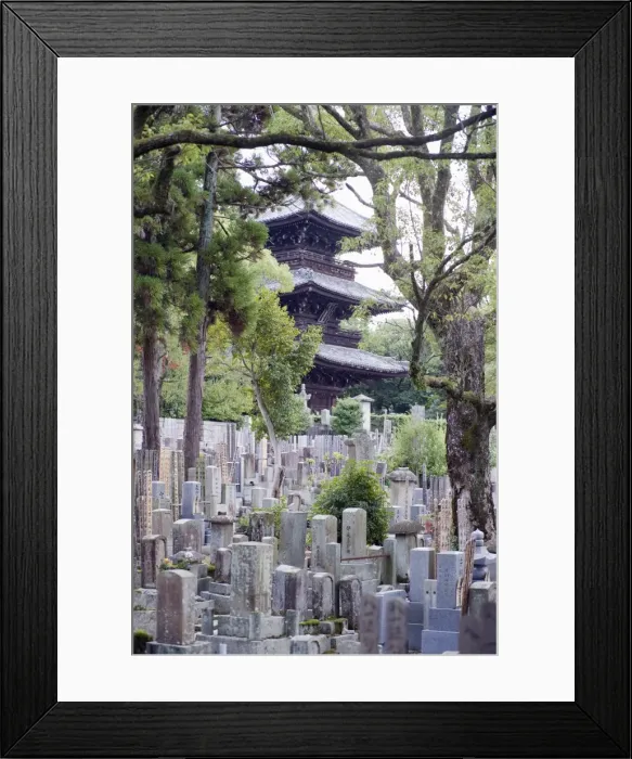 Framed Print : Grave stones and pagoda in a cemetery, Shinnyo do Temple, Kyoto, Japan, Asia