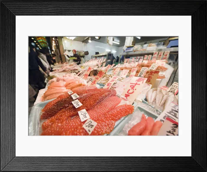 Framed Print : Salmon sushi roe at Nishiki food market, Kyoto, Japan, Asia