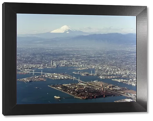 Aerial view of Yokohama city and Mount Fuji, Shizuoka Prefecture, Japan, Asia
