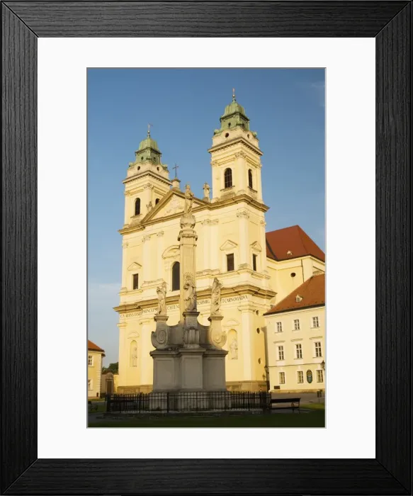 Framed Print : Baroque Church of the Assumption of the Virgin Mary and Baroque plague column at sunset Framed Print : Baroque Church of the Assumption of the Virgin Mary and Baroque plague column at sunset