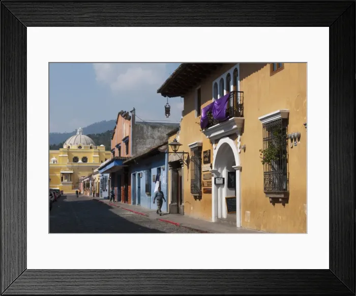 Framed Print : Calle de Santa Catalina and on background La Merced church, Antigua, UNESCO World Heritage Site Framed Print : Calle de Santa Catalina and on background La Merced church, Antigua, UNESCO World Heritage Site
