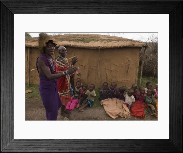 Framed Print : Masai men with children, Masai Mara, Kenya, East Africa, Africa