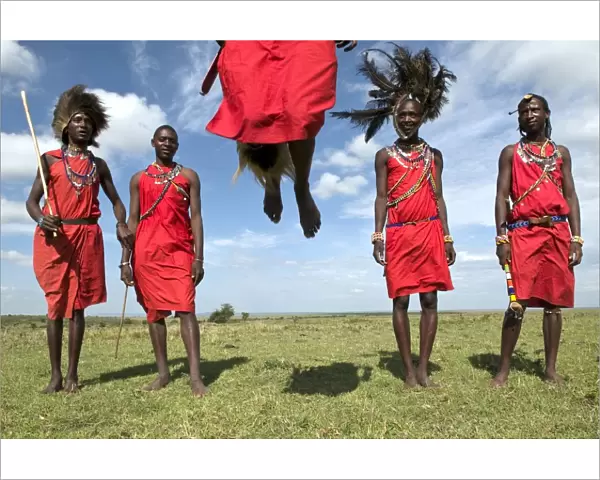 Masai performing warrior dance, Masai Mara, Kenya, East Africa, Africa