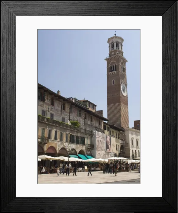 Framed Print : Tower Lombardy, 83 metres high, and the market in Piazza della Erbe, Verona Framed Print : Tower Lombardy, 83 metres high, and the market in Piazza della Erbe, Verona