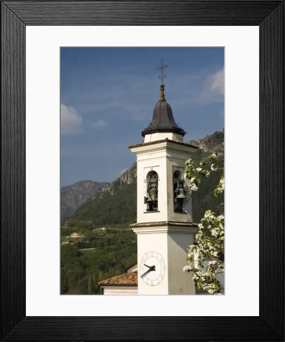 Framed Print : The Campanile of a village church in the mountains above Limone, Lake Garda