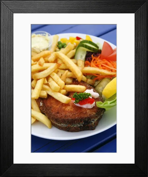 Framed Print : Fried laks with chips, Jutland, Denmark, Scandinavia, Europe Framed Print : Fried laks with chips, Jutland, Denmark, Scandinavia, Europe