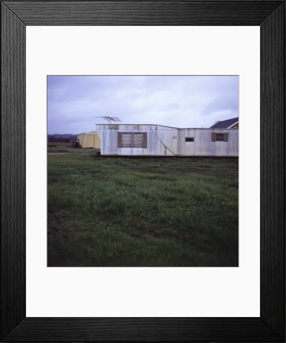 Framed Print : Trailer home with antenna on grassy lawn, Vashon Island, Washington State Framed Print : Trailer home with antenna on grassy lawn, Vashon Island, Washington State