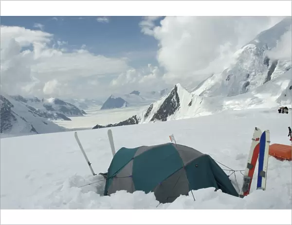 Tent set at 9700 ft camp, Denali National Park, Alaska, United States of America