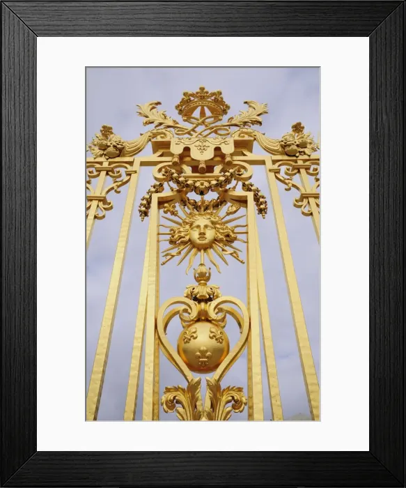 Framed Print : Detail of gate to Royal Courtyard, with image of Louis XIV, Chateau of Versailles Framed Print : Detail of gate to Royal Courtyard, with image of Louis XIV, Chateau of Versailles