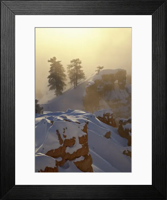 Framed Print : Foggy sunrise at Sunrise Point with snow, Bryce Canyon National Park, Utah Framed Print : Foggy sunrise at Sunrise Point with snow, Bryce Canyon National Park, Utah