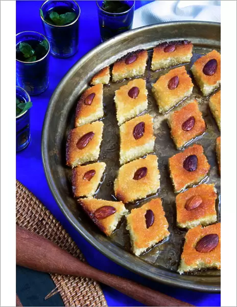 Basbousa, Egyptian semolina cake, Middle Eastern food, Egypt, North Africa, Africa