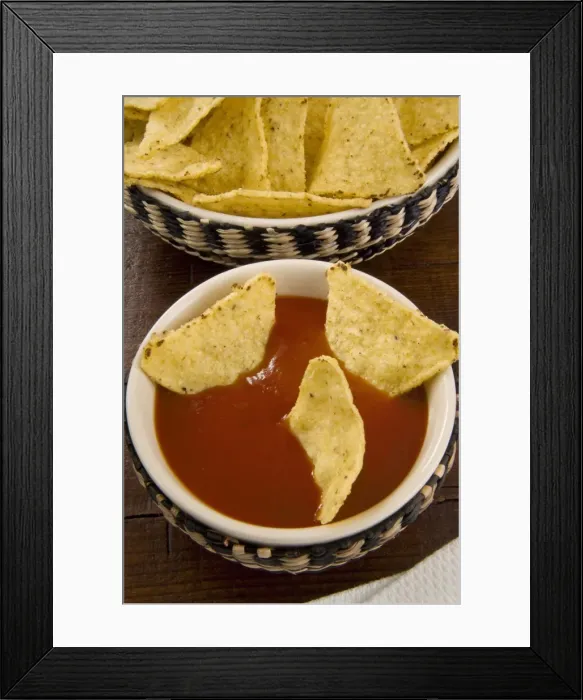 Framed Print : Tortilla chips with chili sauce, Mexican food, Mexico, North America Framed Print : Tortilla chips with chili sauce, Mexican food, Mexico, North America