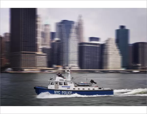 Police launch, Hudson River, New York City, United States of America, North America