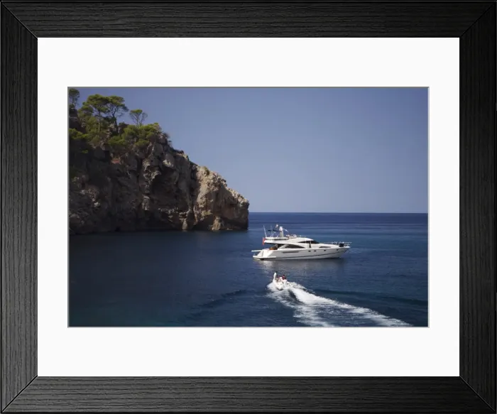 Framed Print : Yacht moored off Deia, Mallorca, Balearic Islands, Spain, Mediterranean, Europe Framed Print : Yacht moored off Deia, Mallorca, Balearic Islands, Spain, Mediterranean, Europe