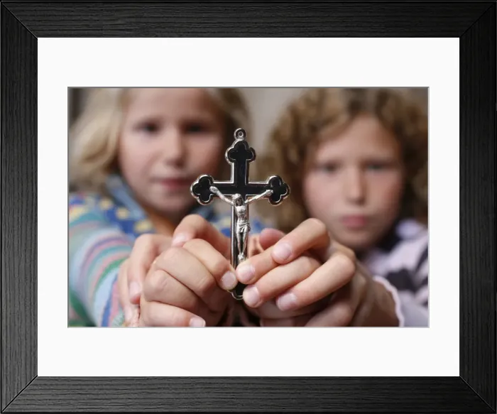 Framed Print : Children holding a crucifix, Haute Savoie, France, Europe Framed Print : Children holding a crucifix, Haute Savoie, France, Europe