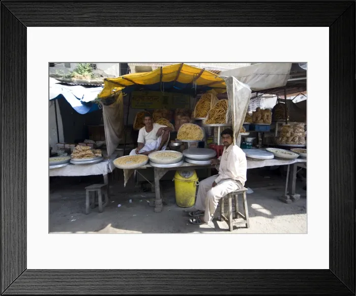 Framed Print : Namkeen (savoury snacks) stall, Amber, Rajasthan, India, Asia Framed Print : Namkeen (savoury snacks) stall, Amber, Rajasthan, India, Asia