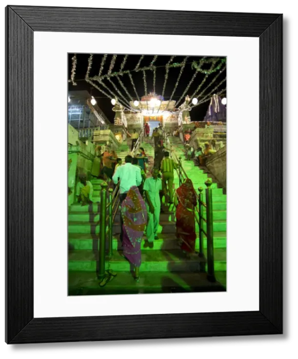 Framed Print : Entrance to Jagdish temple lit up and decorated with tinsel for Diwali festival celebrations Framed Print : Entrance to Jagdish temple lit up and decorated with tinsel for Diwali festival celebrations