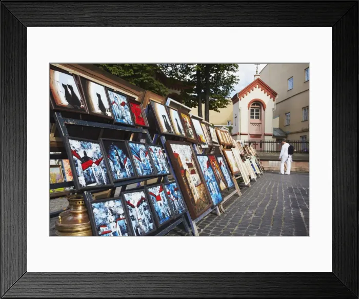 Framed Print : Paintings for sale at Craft Market, Vilnius, Lithuania, Baltic States, Europe Framed Print : Paintings for sale at Craft Market, Vilnius, Lithuania, Baltic States, Europe