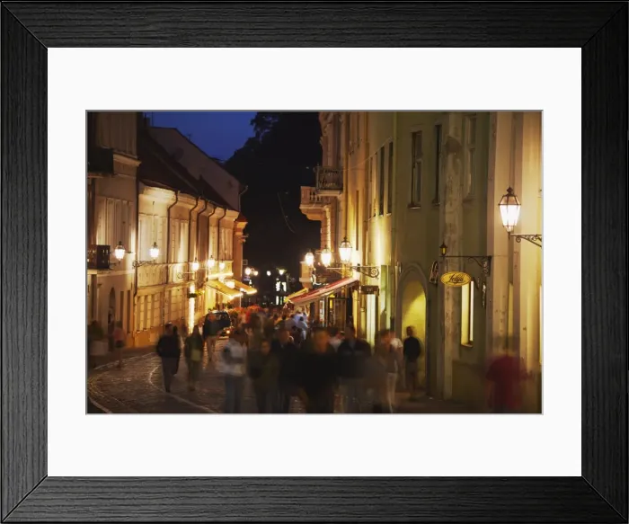 Framed Print : People walking along Pilies Gatve at dusk, Vilnius, Lithuania, Baltic States, Europe Framed Print : People walking along Pilies Gatve at dusk, Vilnius, Lithuania, Baltic States, Europe
