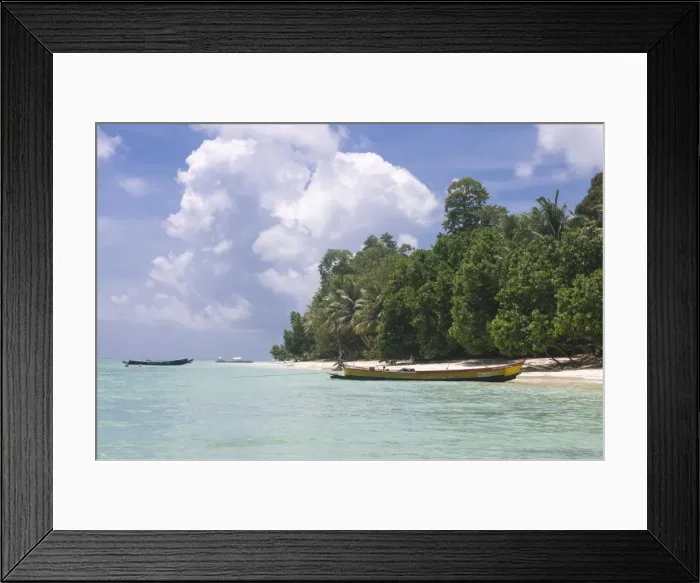 Framed Print : Boats on coast in turquoise sea, Havelock Island, Andaman Islands, India Framed Print : Boats on coast in turquoise sea, Havelock Island, Andaman Islands, India