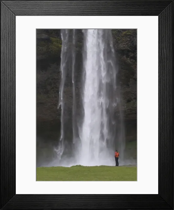 Framed Print : Woman admiring the big waterfall of Seljandsfoss, Iceland, Polar Regions Framed Print : Woman admiring the big waterfall of Seljandsfoss, Iceland, Polar Regions