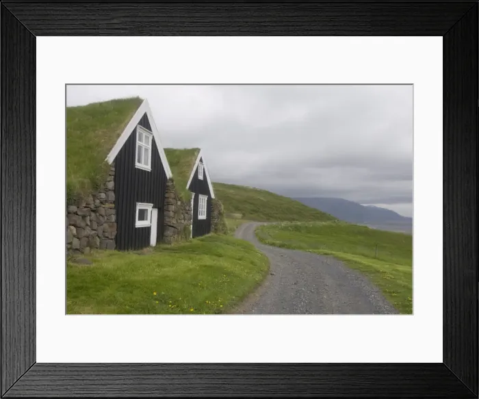 Framed Print : Typical, wooden turf houses covered with grass, Skaftafell National Park Framed Print : Typical, wooden turf houses covered with grass, Skaftafell National Park