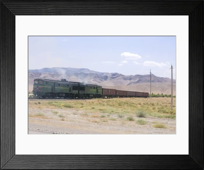 Framed Print : Railway crossing landscape, Geok-Depe, Turkmenistan, Central Asia, Asia Framed Print : Railway crossing landscape, Geok-Depe, Turkmenistan, Central Asia, Asia