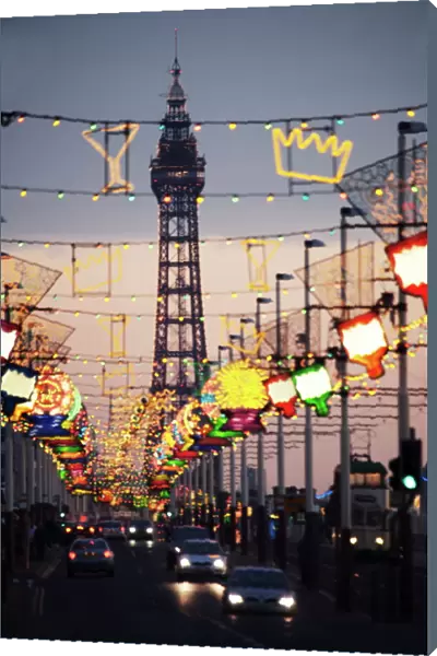 Blackpool tower and Illuminations, Blackpool, Lancashire, England, United Kingdom, Europe