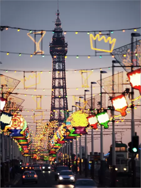 Blackpool tower and Illuminations, Blackpool, Lancashire, England, United Kingdom, Europe