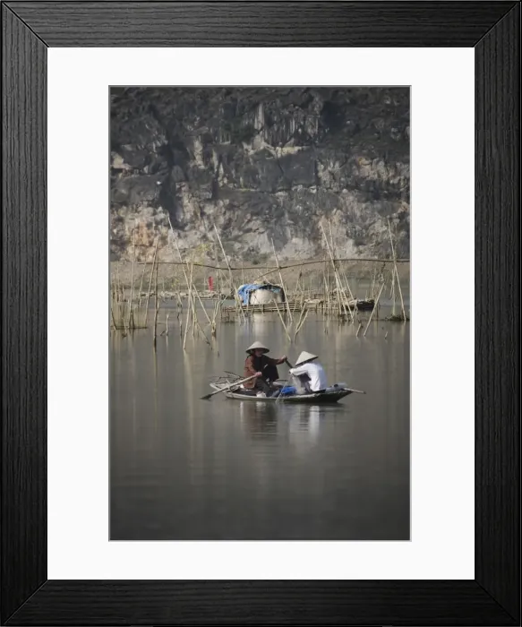 Framed Print : Women fishing in river from boat, Vietnam, Indochina, Southeast Asia, Asia