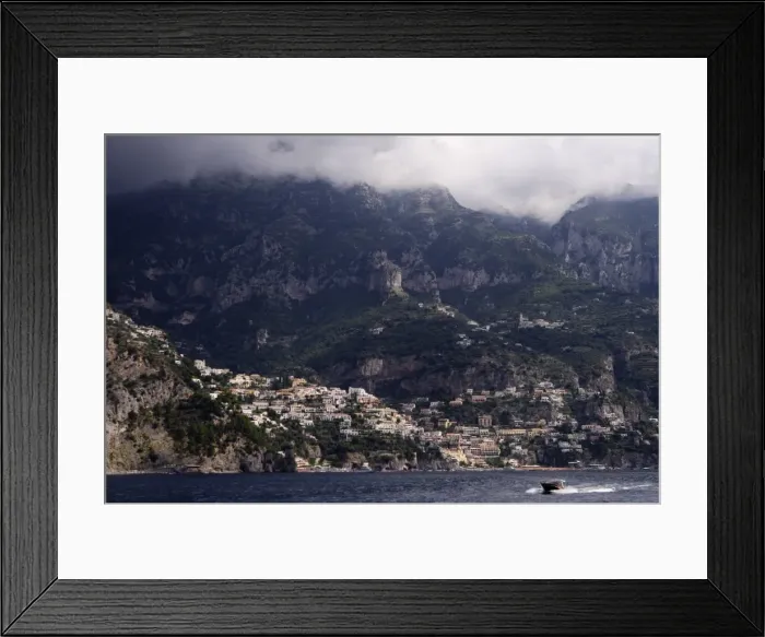 Framed Print : Amalfi and motor launch from the Mediterranean, Campania, Italy, Europe Framed Print : Amalfi and motor launch from the Mediterranean, Campania, Italy, Europe