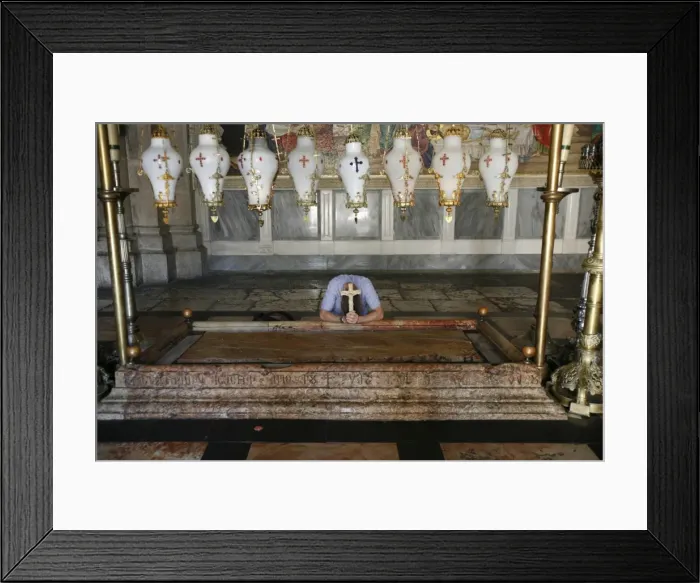 Framed Print : Worshipper at the Stone of the Anointing, Church of the Holy Sepulchre Framed Print : Worshipper at the Stone of the Anointing, Church of the Holy Sepulchre