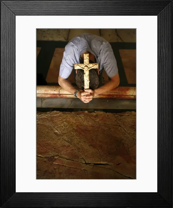 Framed Print : Worshipper at the Stone of the Anointing, Church of the Holy Sepulchre Framed Print : Worshipper at the Stone of the Anointing, Church of the Holy Sepulchre