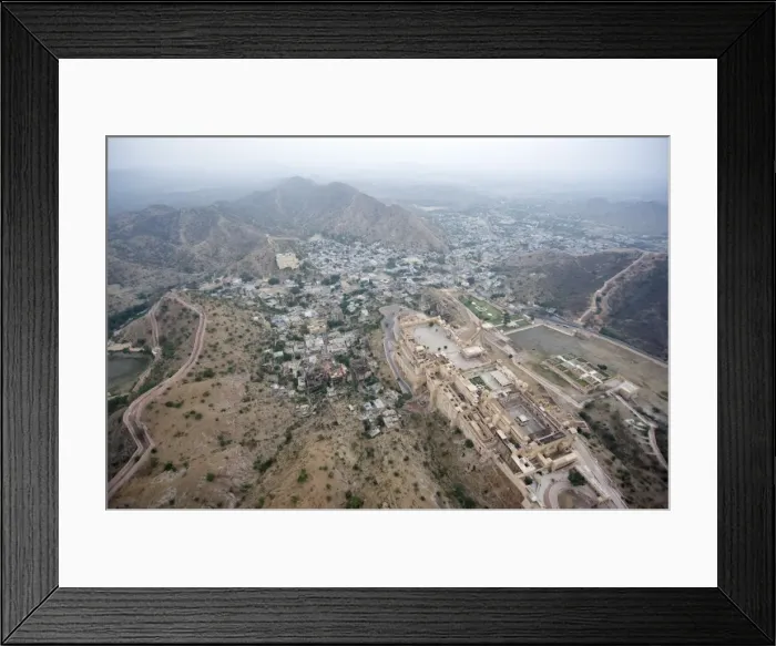 Framed Print : Amber Palace and Amber village in the Aravali hills, seen from the air Framed Print : Amber Palace and Amber village in the Aravali hills, seen from the air