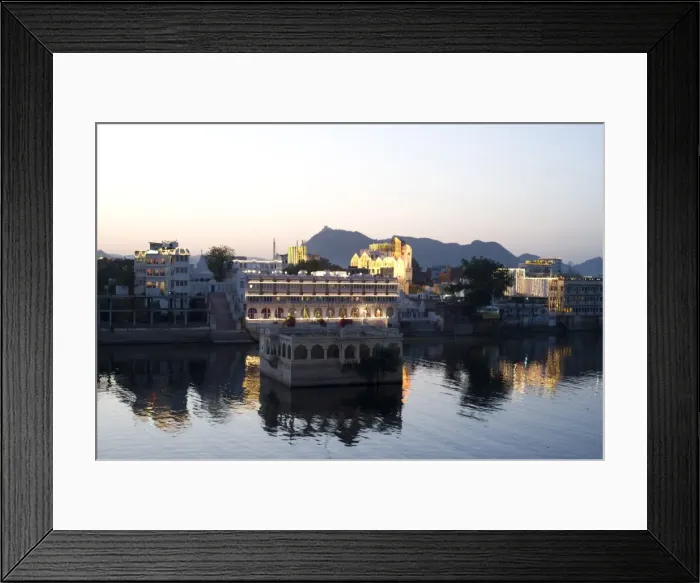 Framed Print : Buildings overlooking Lake Pichola lighting up to celebrate Diwali festival Framed Print : Buildings overlooking Lake Pichola lighting up to celebrate Diwali festival