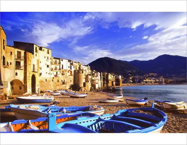 Fishing boats on the beach, Cefalu, Sicily, Italy, Mediterranean, Europe