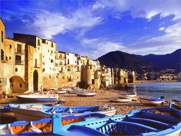 Fishing boats on the beach, Cefalu, Sicily, Italy, Mediterranean, Europe