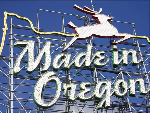 Made in Oregon sign in the Old Town District of Portland, Oregon, United States of America