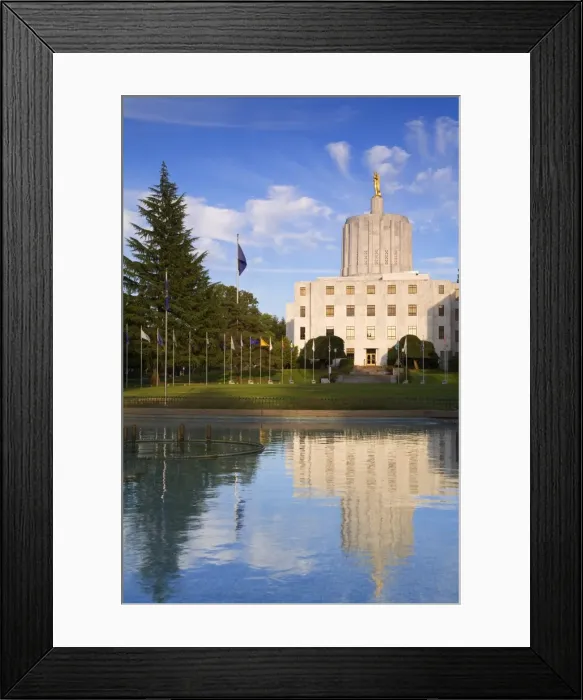 Framed Print : Reflection of the State Capitol building in Salem, Oregon, United States of America Framed Print : Reflection of the State Capitol building in Salem, Oregon, United States of America