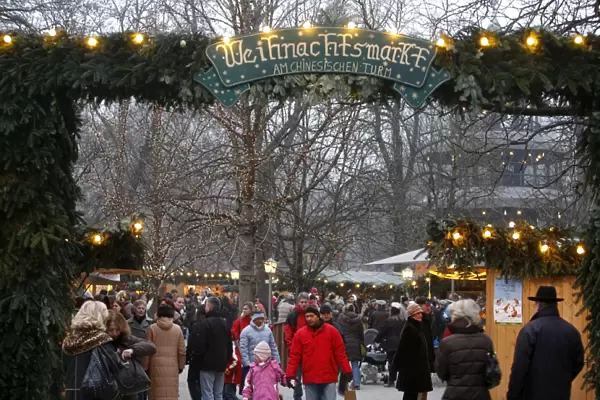 Christmas market in Munich winter garden, Munich, Bavaria, Germany, Europe