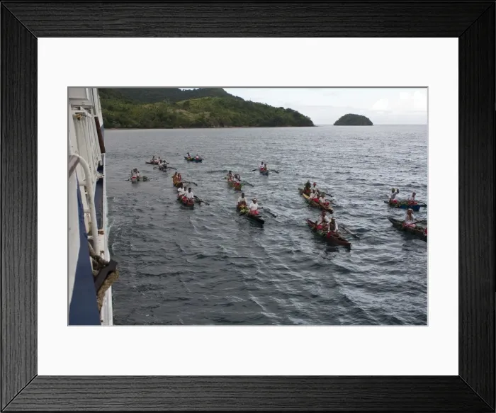 Framed Print : Traditional canoe welcome by the people of Kioa Island, Fiji, South Pacific, Pacific Framed Print : Traditional canoe welcome by the people of Kioa Island, Fiji, South Pacific, Pacific