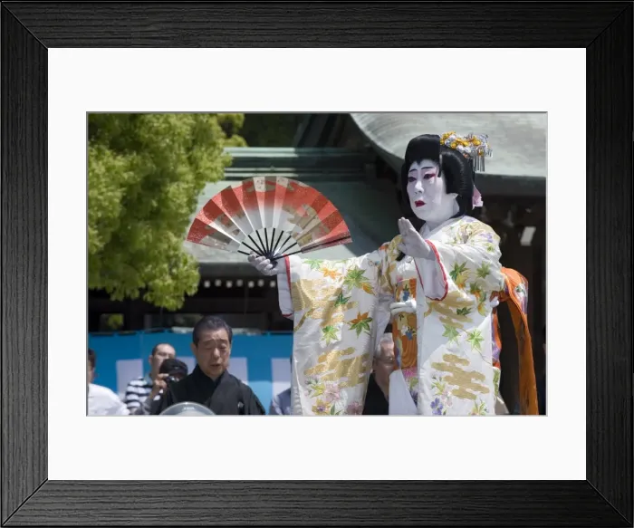 Framed Print : Man dressed as a woman performing classical Japanese dance called hobu at Meiji Jingu shrine Framed Print : Man dressed as a woman performing classical Japanese dance called hobu at Meiji Jingu shrine