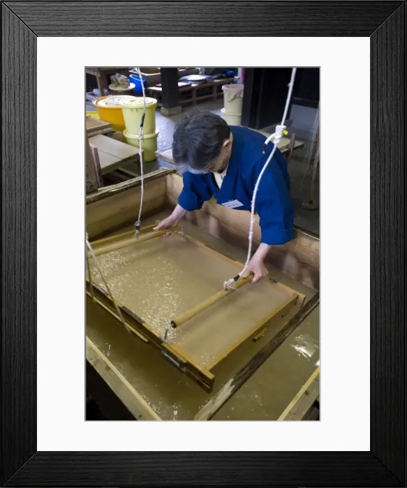 Framed Print : Making traditional Japanese washi paper at Echizen Washi No Sato village in Fukui Framed Print : Making traditional Japanese washi paper at Echizen Washi No Sato village in Fukui