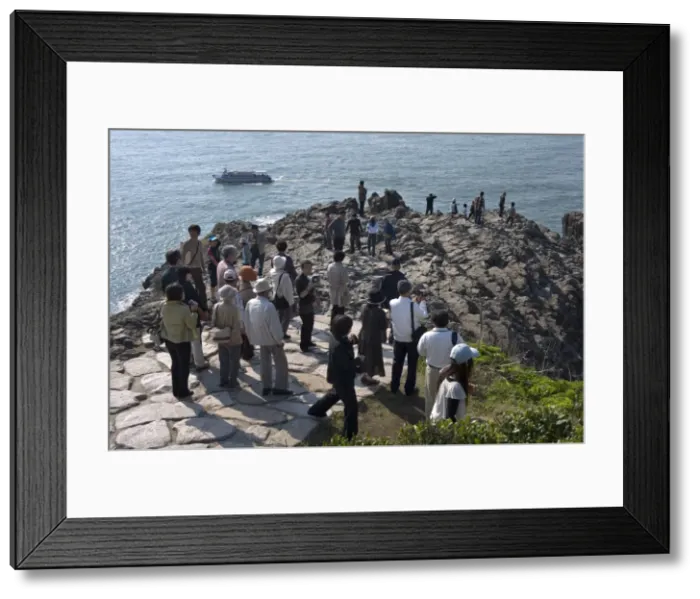 Framed Print : The rugged basaltic cliffs called Tojimbo in Sakai, Fukui on the Sea of Japan coast