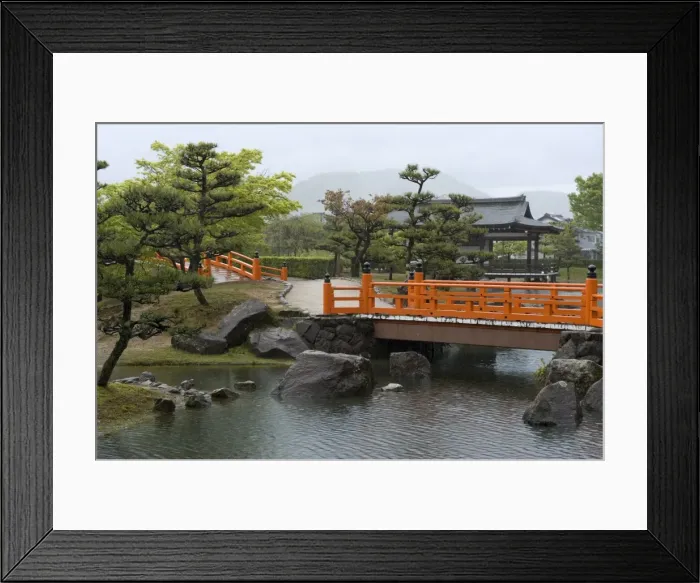 Framed Print : Vermilion-colored bridge at Murasaki Shikibu Park in Takefu City, Fukui, Japan, Asia Framed Print : Vermilion-colored bridge at Murasaki Shikibu Park in Takefu City, Fukui, Japan, Asia