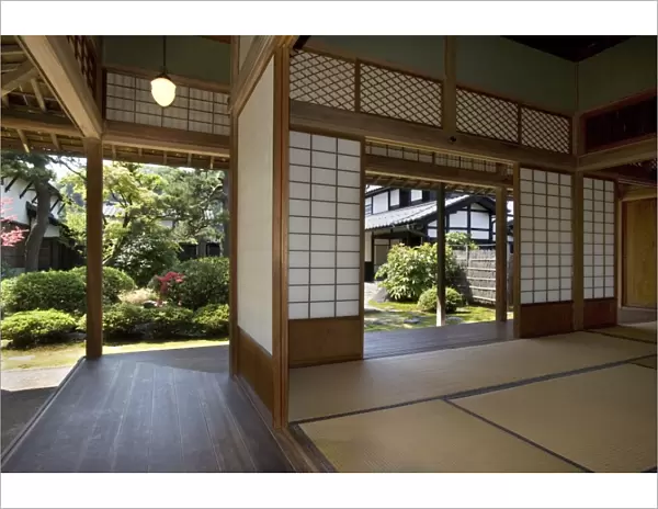 View of landscape garden at the Kyu Uchiyamake Samurai house in Echizen-Ono